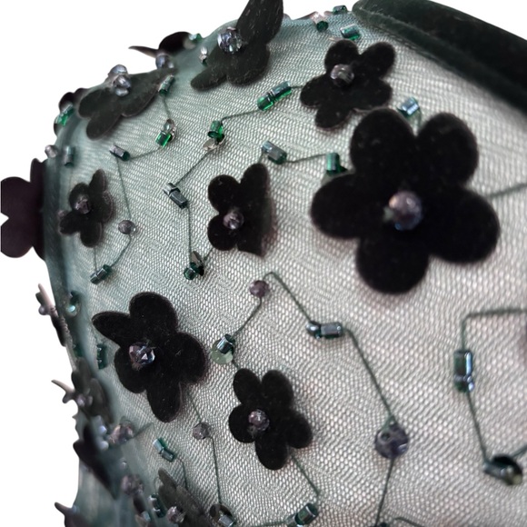 Mac Duggal Emerald Green 3D Floral Beaded Illusion Sleeve Cocktail Dress Size 10 - Picture 3 of 7